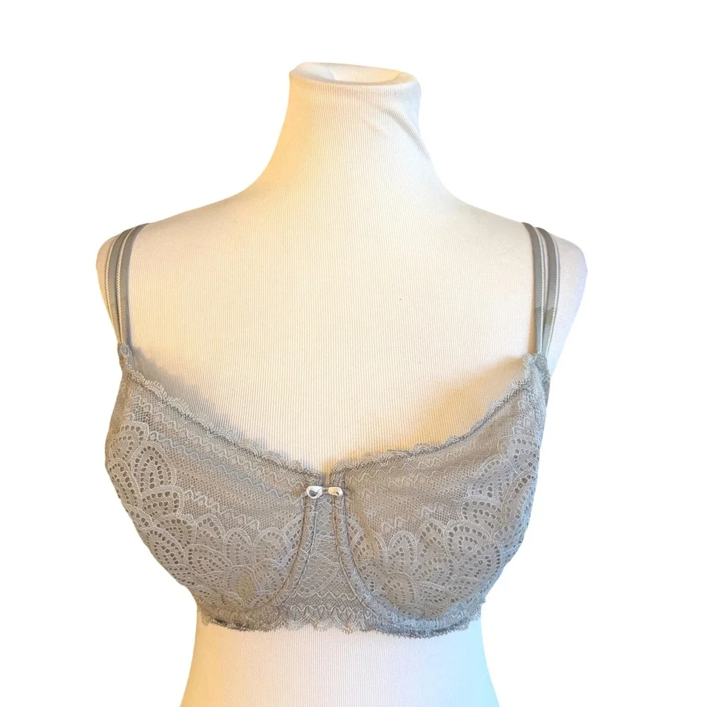 Chantelle Rive Gauche Bra Women 36DDDD Gray Lace Underwire C17450 Full Coverage